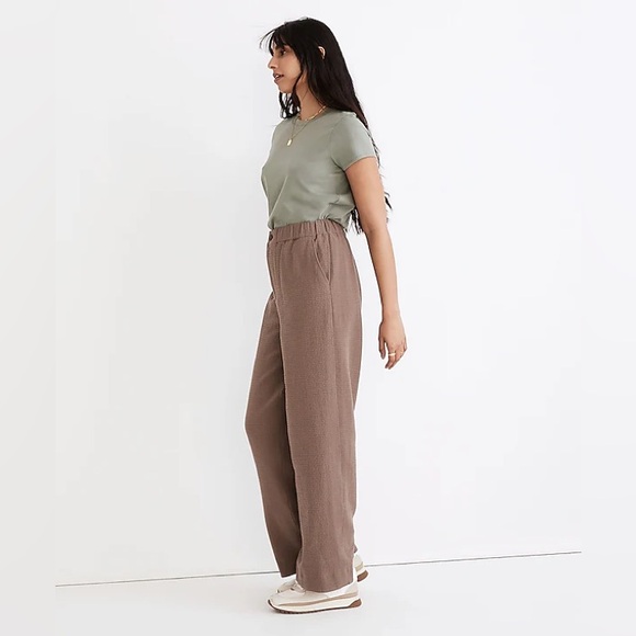 Madewell Waffle Pull-On High-Rise Straight Pants Castle Rock Brown Size Medium - Picture 2 of 7